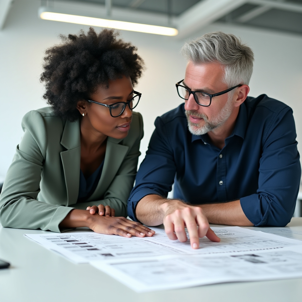 Designer e copywriter che collaborano su un progetto creativo
